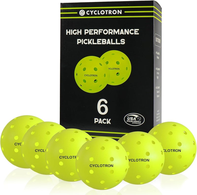 cyclotron P-40 Outdoor Pickleball Balls – USAPA Approved Pickleballs, 40-Hole Precision Design, High Visibility, Durable Seamless HDPE Construction, 3/6 Pack - Image 1